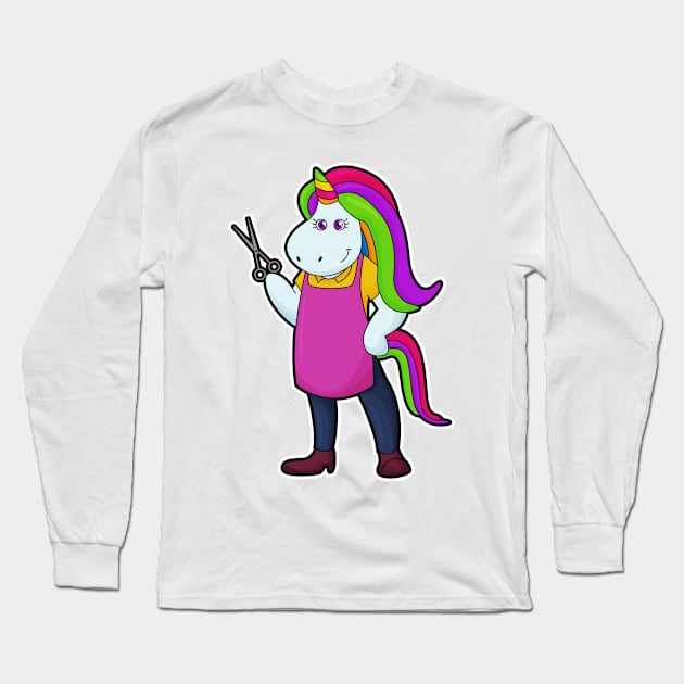 Unicorn as Hairdresser with Scissors Long Sleeve T-Shirt by Markus Schnabel